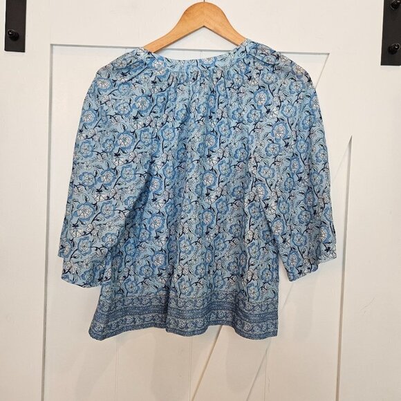 VINEYARD Vines Frangipani Floral Beachy Popover Blue and White Top, Size XS - Picture 5 of 9